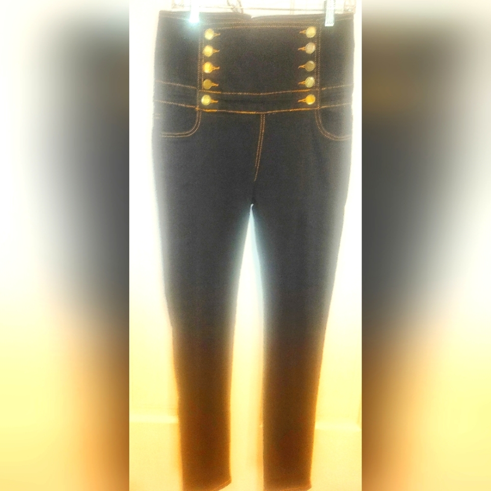 Escalier high waist 10-button front skinny jeans with rear lace-up in dark wash